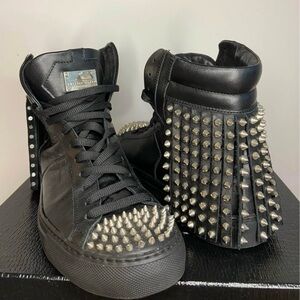 Philip Plein Black Studded High-Top Sneakers